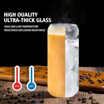 20oz Glass Cups with Lids and Straws Set of 6 – Large Iced Coffee Tumblers for Couples, Families, or Friends – Reusable Drinkware for Brunch, Home Gatherings, and Holiday Gifting