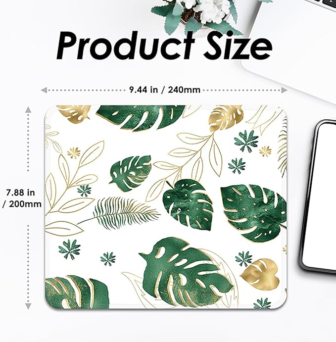 Square Mouse Pad with Stitched Edge, Premium Mousepad Washable Cloth. Computer Mouse Pad with Non-Slip Rubber Base, Mouse Pads for Computers Laptop Mouse 9.25x7.75x0.12 inch-Plantain