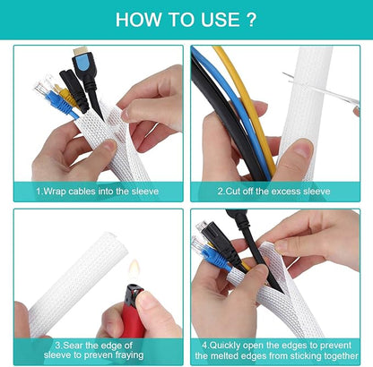6.6ft - 1 inch White Cable Sleeve, Cable Organizer for Desk PC TV Computer, Wire Protector Cable Wrap Cover, Cord Management for Home Office
