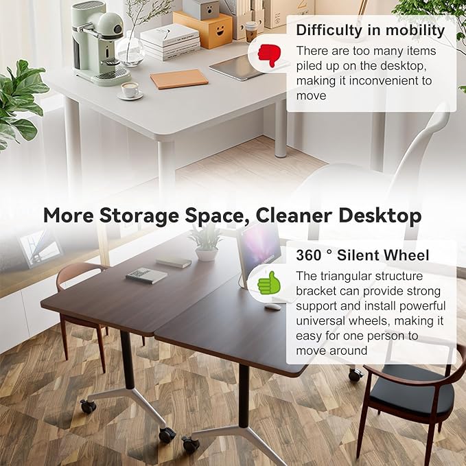 Conference Table, Folding Conference Room Tables, Modern Flip Top Seminar Training Meeting Table with Wheels, Modular Foldable Conference Tables for Home Office Classr (Brown 10 Pack 55.1inch)