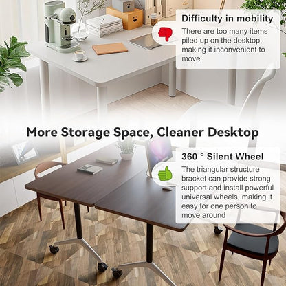 Conference Table, Folding Conference Room Tables, Modern Flip Top Seminar Training Meeting Table with Wheels, Modular Foldable Conference Tables for Home Office Classr (Brown 10 Pack 55.1inch)