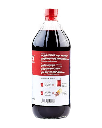 TAHITI TRADER Tart Cherry Juice Concentrate - Ready to Drink Organic Superfood Promoting Immune Support & Overall Health - Pure, Unsweetened Fruit Juice - (32 oz, 4 Pack)