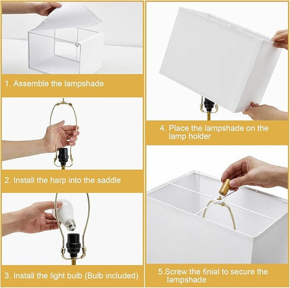 GyroVu 25.5" Nightstand Table Lamps for Bedrooms Set of 2, Bedside Lamp with USB C+A, 3 Colors Changeable Living Room Lamp, Modern Night Stand Lamps for Bed Side Guest Room Reading, Gold+White Shade