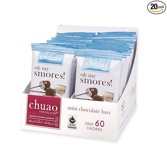 Chuao Chocolatier Oh My S'mores Milk Chocolate Mini Bars | Gourmet Marshmallow Graham Cracker No Preservatives | For Gift Baskets, Christmas, Birthday | 20 Pack