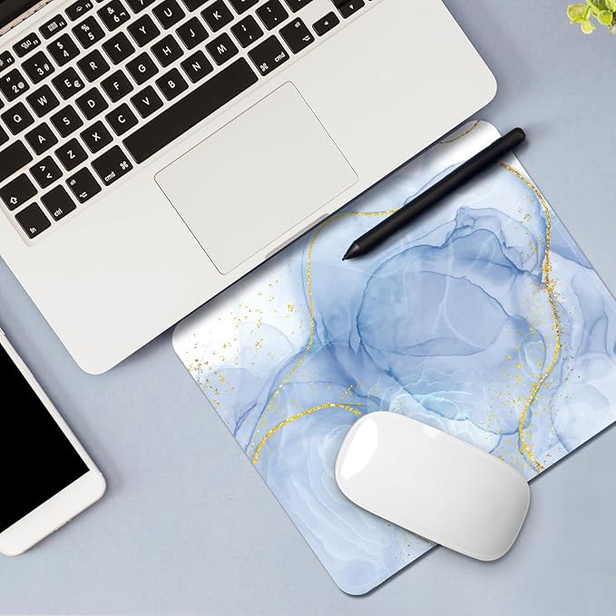 Square Mouse Pad with Stitched Edge, Premium Mousepad Washable Cloth. Computer Mouse Pad with Non-Slip Rubber Base, Mouse Pads for Computers Laptop Mouse 9.25x7.75x0.12 inch-Blue Marble