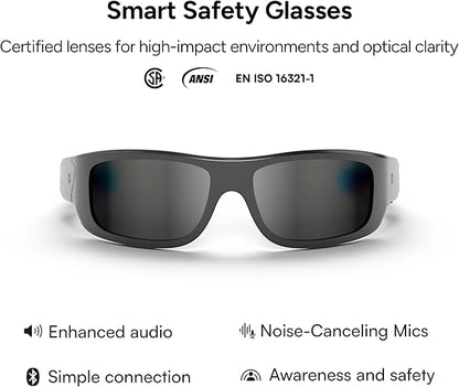 Lucyd Armor Smart Safety Glasses, TR90 Frame, Light Adaptive Lenses, Open Ear Speakers & Microphone - ANSI Z87.1