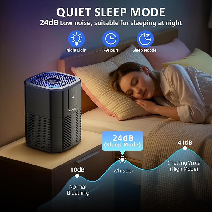 Air Purifiers for Bedroom Home Up to 1350 Ft², Oterbear Room Air Cleaner with H13 True HEPA Filter with Sleep Mode, Aroma Function, Ambient Light, Remove Dander Smoke Pollen Odor, Black