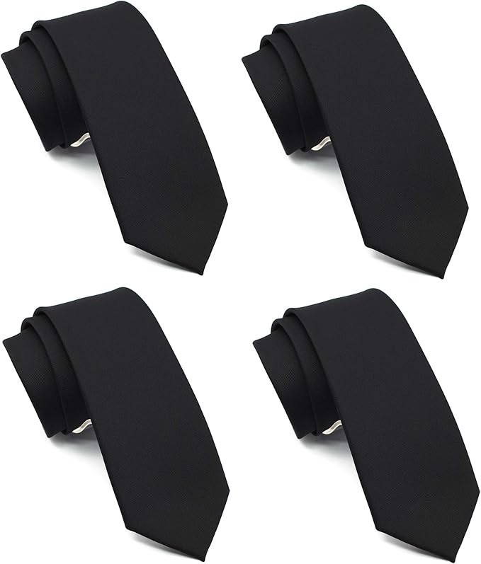Skinny Solid Ties for Men, 2.5 inch Slim Plain Neckties 4-Pack