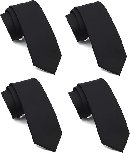 Skinny Solid Ties for Men, 2.5 inch Slim Plain Neckties 4-Pack