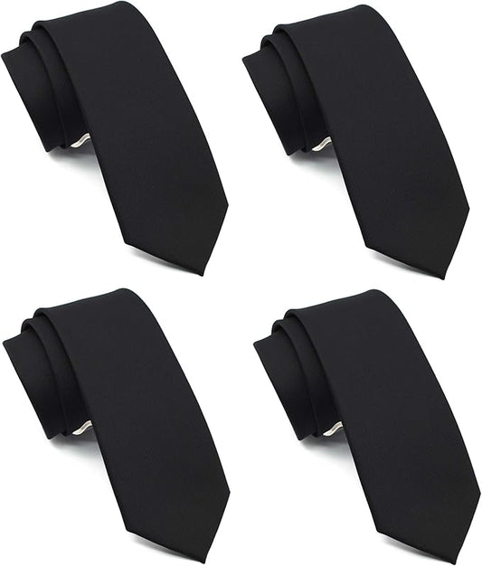 Skinny Solid Ties for Men, 2.5 inch Slim Plain Neckties 4-Pack
