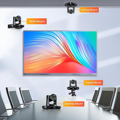 UHD 4K HDMI/USB3.0 PTZ Camera with 12X Optical Zoom, 90° FOV Wide Angle Lens, Video Conference Room Camera,Live Streaming for Church Worship, Work with Zoom Webex OBS YouTube Facebook