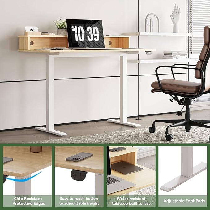 2-Tier Height Adjustable 45" Electric Standing Desk - Upgraded Ultra Durable Home Office Large Rectangular Computer Table or Laptop Sit Stand Workstation - Maple
