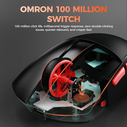 DAREU A950 Wing 8K Lightweight Wireless Gaming Mouse 1.23oz (35g), Custom PAW3950 30K Optical Sensor, Wired/Wireless Dual 8k Polling Rate, Symmetrical, 5 Programmable Buttons,70H Battery