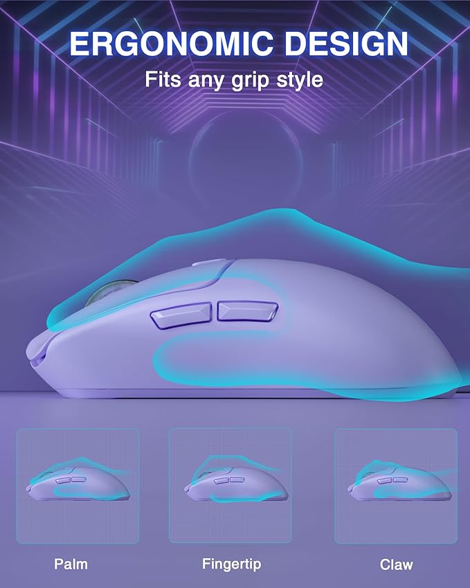 AULA SC580X Wireless Gaming Mouse, Tri-Mode 2.4G/BT5.0/USB-C Gaming Mice with 12000 DPI, 6 Programmable Buttons, Rechargeable Computer Mouse for Laptop/PC/Mac/Tablet