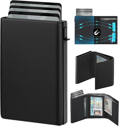 GAOCHALE Wallet for Men Pop up Card Holder, Smart, Slim, Minimalist Design for Front Pocket, Premium RFID Blocking, 10-14 Card Capacity | ID Window | Cash Slot(Black)