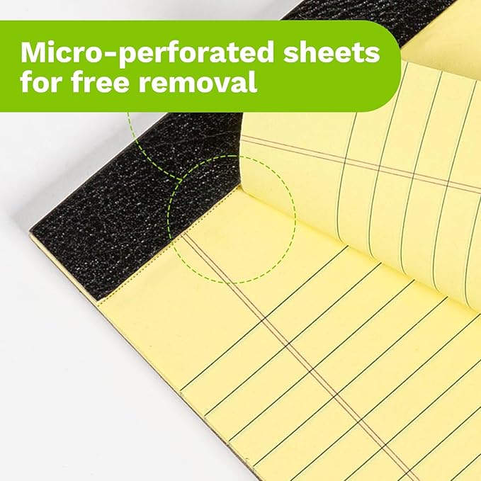 Goefun 12 PCS Yellow Legal Pads 8.5 x 11-50 Sheets per Notepad, Wide Ruled Yellow Lined Notepads 8.5x11, Perforated Letter Size Writing Pads for Work, Business, Home