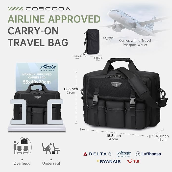 Large Tactical Laptop Bag for Men, Military 17.3 Inch Computer Bag Briefcase with Passport Wallet, Carry on Messenger Bag