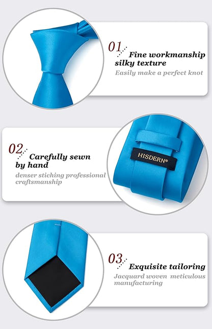 HISDERN Mens Solid Color Ties Formal Satin Necktie and Pocket Square Set Classic Wedding Business Tie & Handkerchief