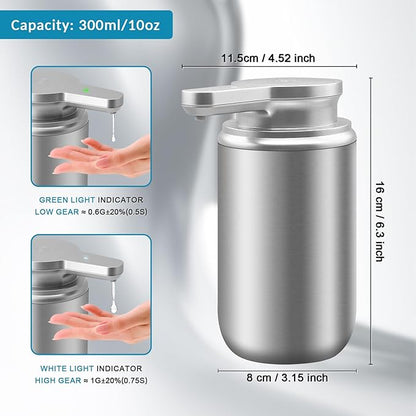 12 oz. Automatic Soap Dispenser Stainless Steel with Sensor Infrared Soap Dispenser Electric IPX5 Waterproof USB-C Charging Motion Sensor for Kitchen & Bathroom (Silver Cyl)