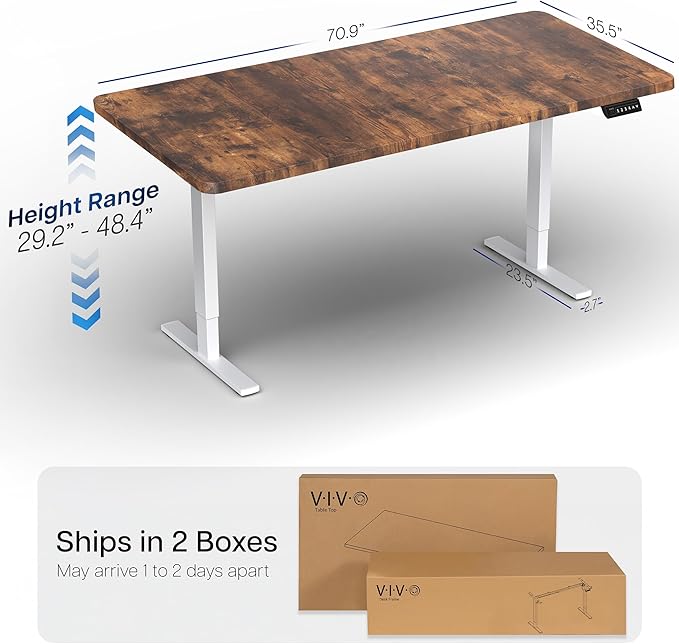 VIVO Electric 71 x 36 in Rustic Standing Desk, Memory Height Adjustment, 1B Series, Vintage Brown Top White Frame, DESK-KIT-1W7N-36
