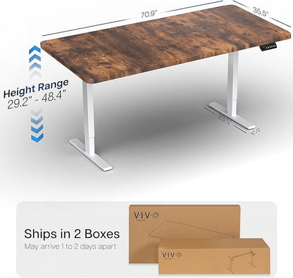VIVO Electric 71 x 36 in Rustic Standing Desk, Memory Height Adjustment, 1B Series, Vintage Brown Top White Frame, DESK-KIT-1W7N-36