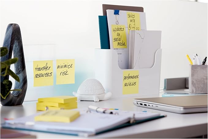 Post-it 100% Recycled Paper Super Sticky Notes, 2X The Sticking Power, 3x3 in, 24 Pads/Pack, 70 Sheets/pad, Canary Yellow (654R-24SSCY-CP)