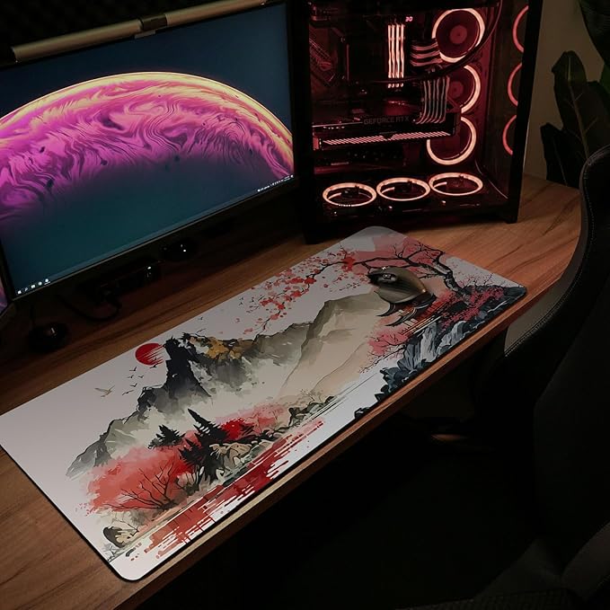 MAY FLOWER Large Gaming Mouse pad, Full Keyboard Mat, Long Laptop Mousepad, Computer Mouse Mat for Home and Office, Anti-Slip Rubber Base, 31.5 x 11.8 Inches (Watercolor Cherry Blossom)