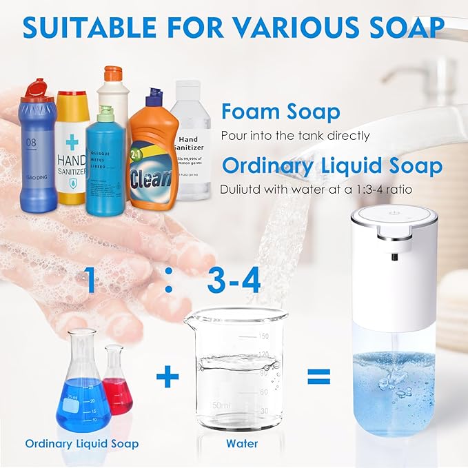 Automatic Foaming Soap Dispenser, Touchless Foam Hand Soap Dispenser for Bathroom, 4-Level Adjustable,13.5oz/400ml, Wall Mounted, Rechargeable