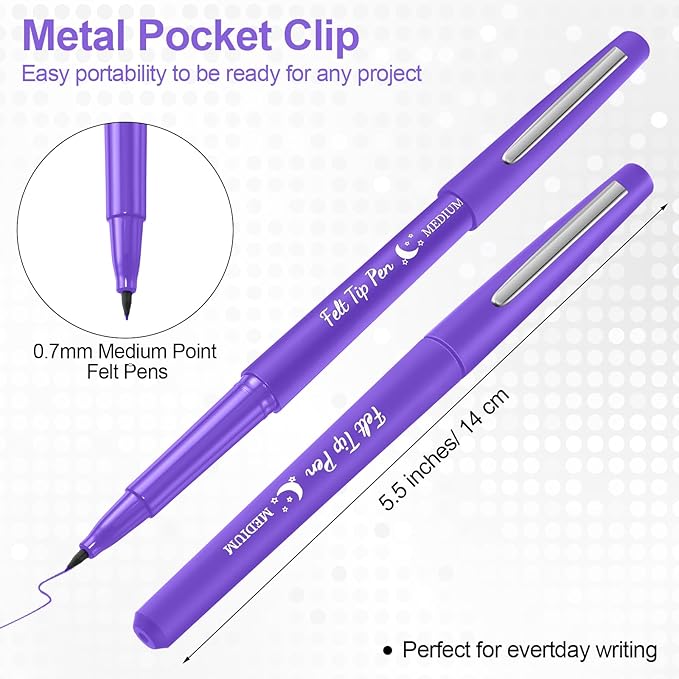 36 Pcs Felt Tip Pens 0.7mm Medium Point Colored Felt Tip Pens for Journaling Planner Writing Note-taking Art Office and School Supplies(Purple)
