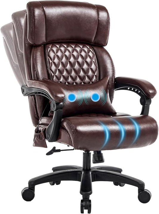Big and Tall Office Chair, 500LBS Heavy Duty Massage Desk Chair, Ergonomic Executive Office Chair with High Back and Lumbar Support, Brown