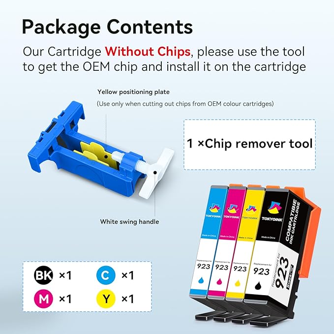TOKYOINK 923 Ink Cartridges Combo Pack Replacement for HP 923 HP923 Ink Cartridge Work for OfficeJet Pro 8120 8122 8122e 8123 8124 8125 8130 8132 8134 8135e 8138e 8139e Printer Without Chip (4 Pack)
