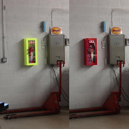 Fire Extinguisher Mount - Neon Cabinet with Door - 22 Gauge Steel, Powdercoat Finish, Metal Handle, Universal Wall Mountability - 5 -10 lb. Capacity - Made in USA - Extinguisher Not Included