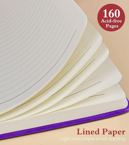 Lined Journal Notebook for Women Men, 160 Pages, A5 Hardcover Vintage Leather Journaling Notebooks for Work, School, Note Taking, Travel, Bible Study, Daily Diary for Writing 5.8"x8.5" (Purple)