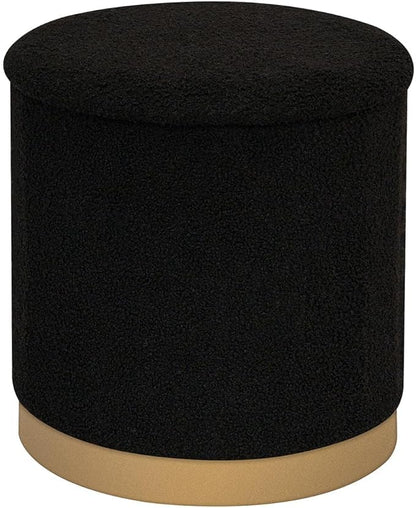 B FSOBEIIALEO Ottoman with Stroage, Round Boucle Storage Ottoman with Gold Plating Base,Foot Rest Stool for Dorm Room, Living Room Black, 14.76"x14.76"x16.34"