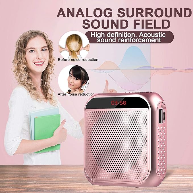 Portable Voice Amplifier for Teachers,Rechargeable Portable Microphone with Speaker,Wired Microphone,Pa System for Outdoors, Teaching, Meeting, Tour Guide, Yoga(5PCS,Rose Gold)