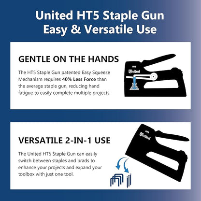 United Office Products HT5 Heavy Duty 2-in-1 Manual Staple Gun and Brad Nailer for Carpentry, Upholstery, Crafts, Professional and DIY Projects, Lightweight Plastic Body