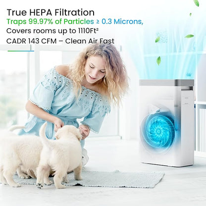 VUSIGN Smart Air Purifier for Home, Covers Up to 1110 ft², CADR 143 CFM, H13 True HEPA, Air Quality Sensor, Sleep Mode, WiFi App Control, Pet-Friendly, White