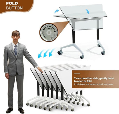 Conference Table,Folding Conference Room Tables with Flip-Top Design,Rolling Seminar Meeting Table with Caster,Mobile Training Tables,Large Seminar Tables for Office,Conference Training Room (6)