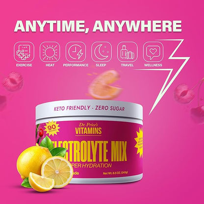 Dr. Price’s Electrolytes Powder Bulk | Cherry Lemonade 90 Servings | Sugar Free Hydration Powder with 72+ Trace Minerals | Keto, Vegan, Electrolyte Drink Mix | Doctor-Formulated, Made in USA