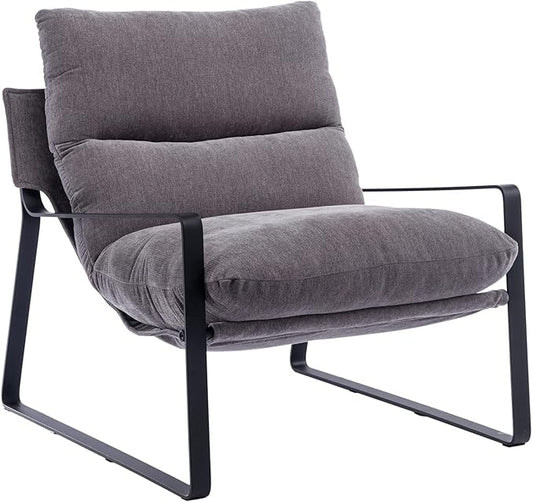 DUOMAY Modern Accent Arm Chair, Comfy Linen Lounge Lazy Chair with Metal Leg, Mid-Century Corner Chair for Living Room Bedroom Office Apartment, Grey