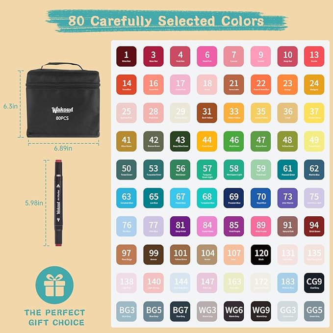 Alcohol Markers, 80 Colors Dual Tip Permanent Art Markers, Drawing Marker, Coloring Marker for Book Painting Card Making for Adults Kids.