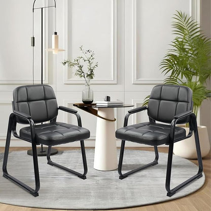 CLATINA Waiting Room Guest Chair with Bonded Leather Padded Arm Rest for Office Reception and Conference Desk Black with Sled Base 6 Pack
