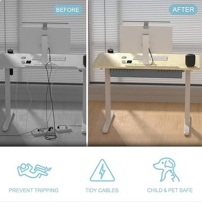 Standing Desk with Cable Management Tray, 48"x24" Electric Height Adjustable Sit Stand Desk, Memory Presets, Anti-Collision, Workstation for Home Office, Light Wood Top White Frame