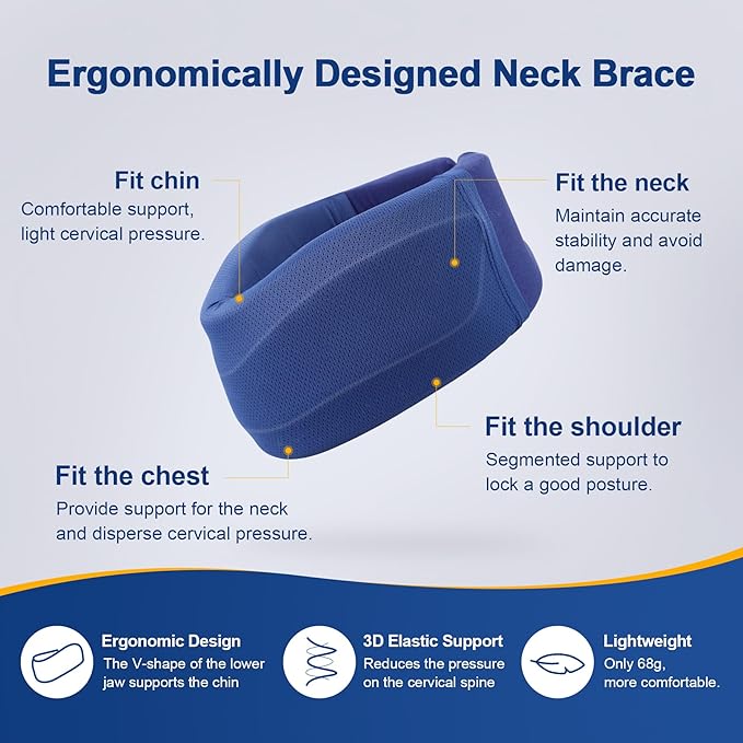 CozyHealth Neck Brace for Neck Pain and Support, Soft Neck Support Relieves Pain & Pressure in Spine for Women & Men, Wrap Align Stabilize Vertebrae Foam Cervical Collar for Sleeping (GBlue, S, 3" Middle Height)