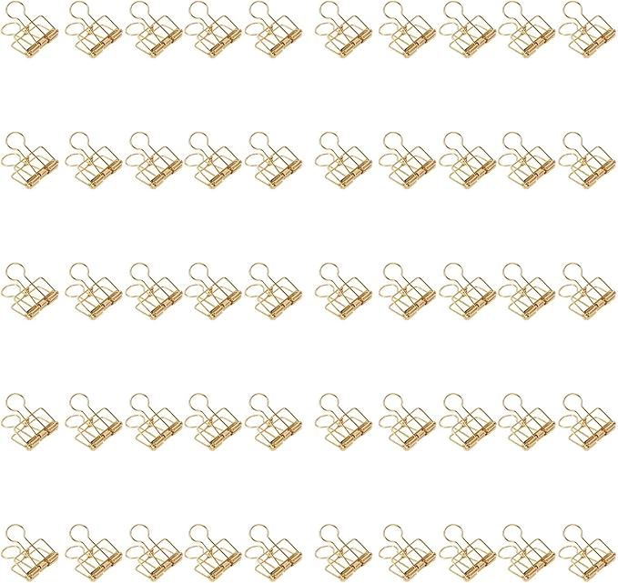 Clips 32mm Metal, 50 Pieces Strong Clamping Force, Hollow Design, Bronze - Assorted Sizes, Medium Shaped Paper Clips, Cute Office and School Supplies (Gold)