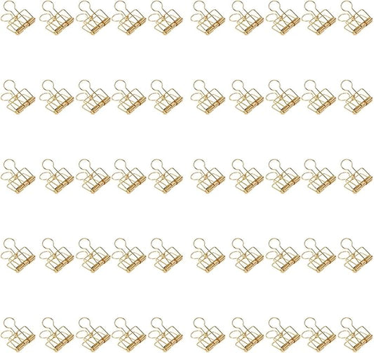 Clips 32mm Metal, 50 Pieces Strong Clamping Force, Hollow Design, Bronze - Assorted Sizes, Medium Shaped Paper Clips, Cute Office and School Supplies (Gold)
