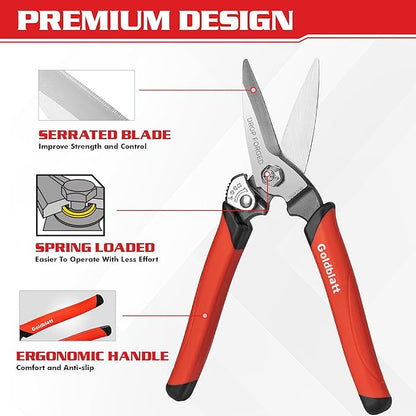 Goldblatt 3PCS Heavy Duty Scissors, Multipurpose Shop Scissors, Drop Forged Blades with Small Serrations, Comfortable Handle for Easy Cutting Cardboard, Wires, Leather, Fabric