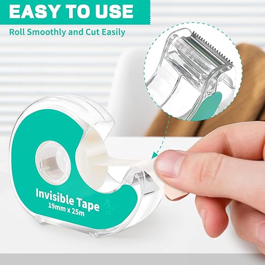 Invisible Clear Tape Bulk with Dispenser,12 Pack Transparent Tapes Frosted Writable, Bulk Tape Rolls 7/10 X 1000 Inches School Home Office Supplies for Gift Paper Wrapping, Art Craft, Labeling