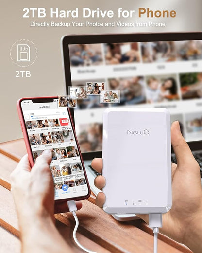 NEWQ Hard Drive for Phone Computer: 2 TB Photo Stick Portable Storage Device External HDD USB Flash for iPhone & iPad & Android Cellphone Backup Picture | Photo | Video | Data (2TB)