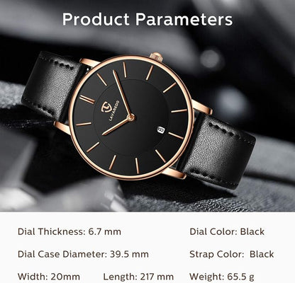 L LAVAREDO Watch for Men, Extremely Thin Mens Watches Minimalist Analog Men's Leather Wrist Watches with Time/Date, Birthday Gift for Men Boyfriend